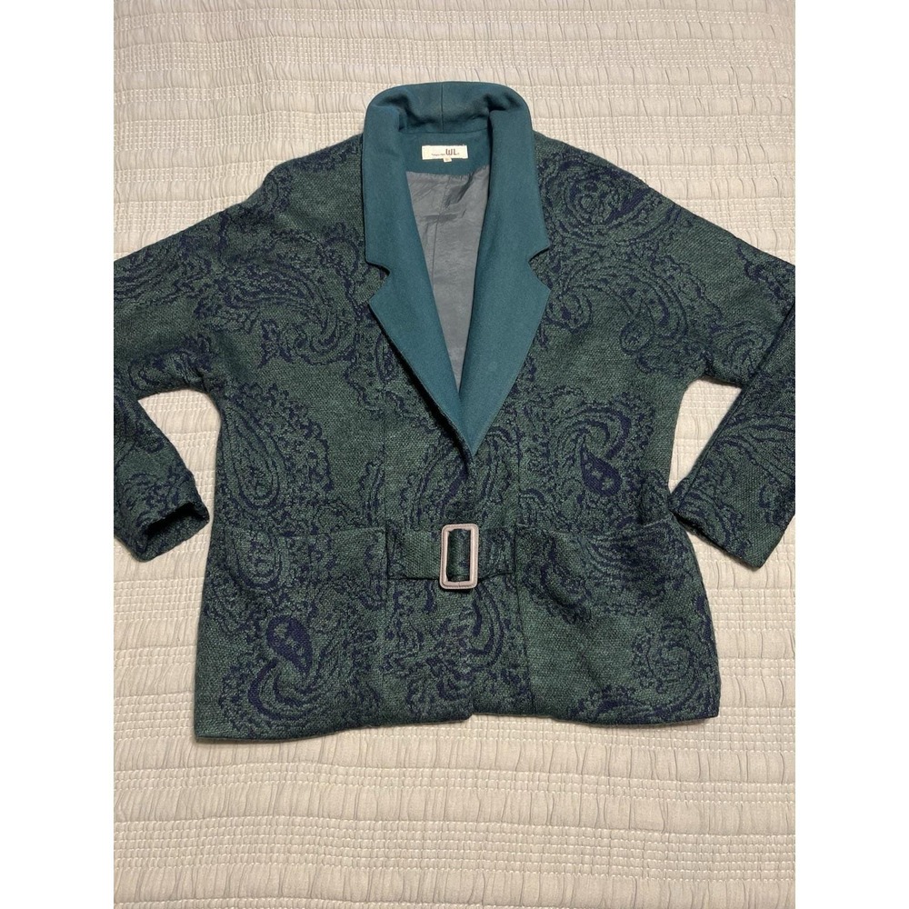 VTG Tokyo Style Green Paisley Collared Sweater Blazer With Buckle Detail M/L